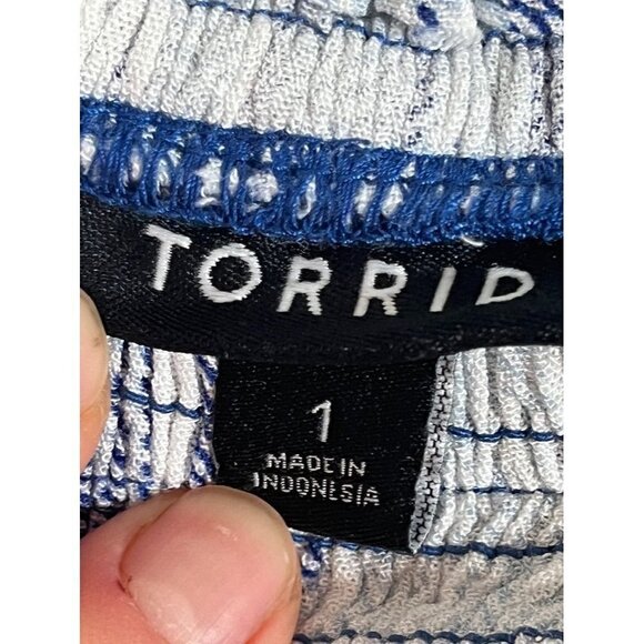 Torrid Top Women 14 Blue Tank White Striped Peplum Retro Boho Western Concert - Picture 2 of 11